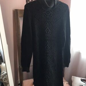 Black Knit Turtleneck Sweater Dress